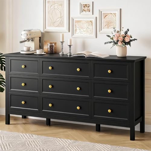 CARPETNAL 59" Black Dresser for Bedroom with 9 Drawer & Modern Gold Handles - Image 2