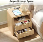 Decofy Fluted Nightstand Set of 2 with Charging Station, 2 Drawers, Oak - Image 5