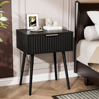 VINGLI Nightstands Set of 2, Fluted Night Stand with Drawer, Bedside Table, Wood Nightstand for Bedroom, Mid Century Modern End Tables, Black, 18.9" W*14.96" D*24" H - Image 3