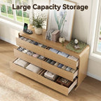 Gyfimoie 6 Drawers Dresser for Bedroom, 55" Wide Dressers & Chest of Drawers w/Curved Profile Design, Charging Station, Wood Mid Century Storage Dressers Organizer for Bedroom, Natural Oak - Image 5