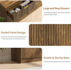 Walnut Dresser with 6 Drawer 55" Wide Fluted Dresser for Bedroom丨Modern Chest of Drawer with Metal Handles, Wood TV Stand for Bedroom, Living Room, Entryway, Hallway, Walnut - Image 4