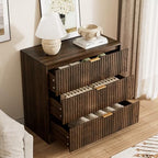Furniway Walnut Dresser for Bedroom, Modern Dresser with 3 Drawers and Smooth Slides, Wide Chest of Drawers with Golden Handles for Bedroom, Living Room, Closet, 15.7" D x 31.5" W x 29.6" H - Image 4