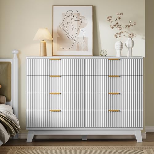 BORNOON Fluted 8 Drawer Tall Dresser, 47.2" Wide Modern Boho Chest of Drawers, Wooden Storage Dresser TV Stand for Bedroom, Living Room, Closet, Hallway, Curved Profile Design - Image 4