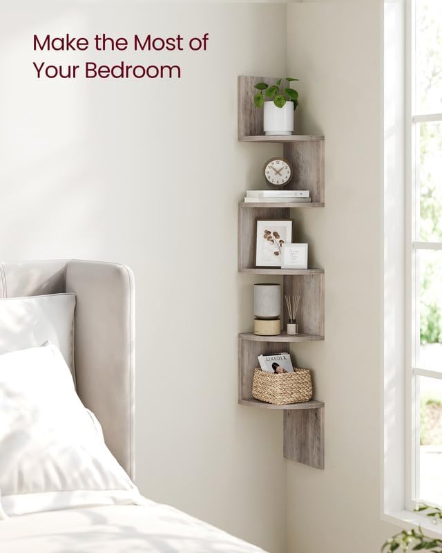 VASAGLE Corner Shelf Wall Mount, 5-Tier Floating Corner Bookshelf - Image 4