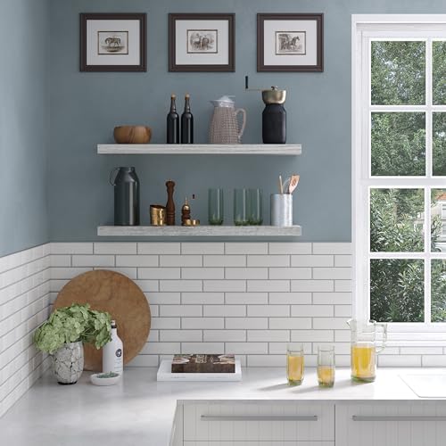 Ballucci Floating Shelves for Wall, 36" Wood Wall Shelf Set of 2, with Invisible Brackets for Bathroom, Living Room, Bedroom, Kitchen, Nursery, 8" Deep, Rustic Gray - Image 6