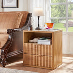 LEYAOYAO Fluted Nightstand with Charging Station, 23" Modern Night Stand with Woodgrain Top, 2 Drawers End Table w/Storage, Bedside Tables for Bedroom, Living Room, Curved Profile Design,Brown - Image 5