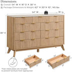 T4TREAM 54" Wide Fluted 9 Drawer Dresser for Bedroom, Natural Oak - Image 2