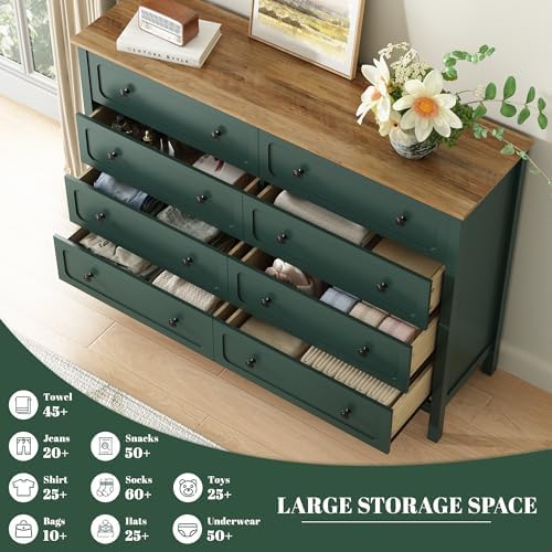 CARPETNAL 55" Green Dresser for Bedroom with 8 Drawer & Deep Drawers - Image 4