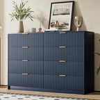 Furniway Navy Blue Dresser for Bedroom, Modern Dresser with 8 Drawers and Smooth Slides, Wide Chest of Drawers with Golden Handles for Bedroom, Closet, 15.7" D x 55" W x 37.4" H by Furniway
