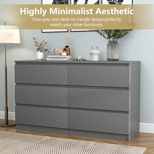 Grey Dresser for Bedroom,48'' Modern 6 Drawer Dresser with Deep Drawer,Storage Wide Chest of Drawers,Wood Bedroom Storage Furniture for Living Room,Closet - Image 6