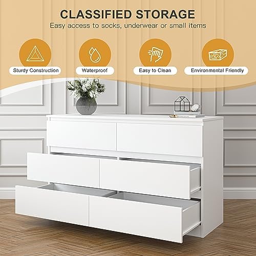 VERYKE White 6 Drawer Dresser for Bedroom,Chest of Drawers with No-Handle Design for Closet,Modern Wood Dresser Bedroom Storage Furniture - Image 5