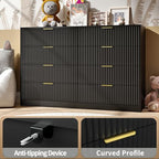 Black Dresser with 8 Drawer 55" Wide Fluted Dresser for Bedroom丨Double Drawer Dresser Modern Chest of Drawers with Gold Handle, Wood TV Stand for Bedroom, Living Room, Entryway, Black - Image 4