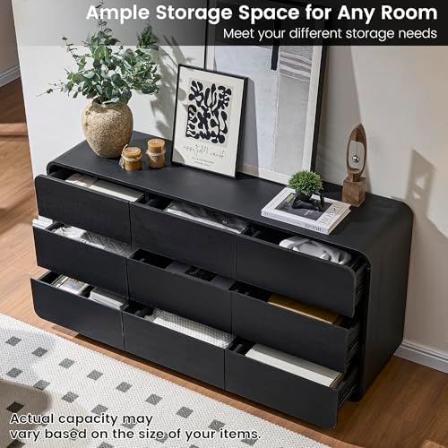Standifurno Dresser for Bedroom, Modern Cuved Dresser with 9 Drawers,Black Dresser with Handleless Design, Closet Storage Dresser, 15.43" D x 57" W x 28.3" H (9 Drawers) - Image 4