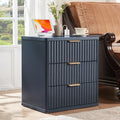 LEYAOYAO Fluted Nightstand with Charging Station, 23" Modern Night Stand with Woodgrain Top, 3 Drawers End Table w/Storage, Bedside Tables for Bedroom, Living Room, Curved Profile Design, Blue by LEYAOYAO-Findtheshiningpointofyourideallife%EF%BC%81