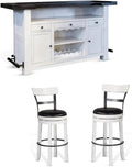 Pemberly Row Set of 3 White/Brown Wood Bar Unit and 2 Swivel Barstool by PEMBERLYROW