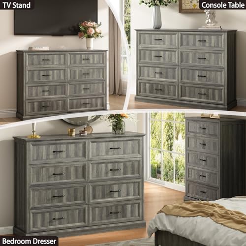 Farmhouse 8 Drawer Dresser for Bedroom, 55" Grey Dresser with TV Stand - Image 3