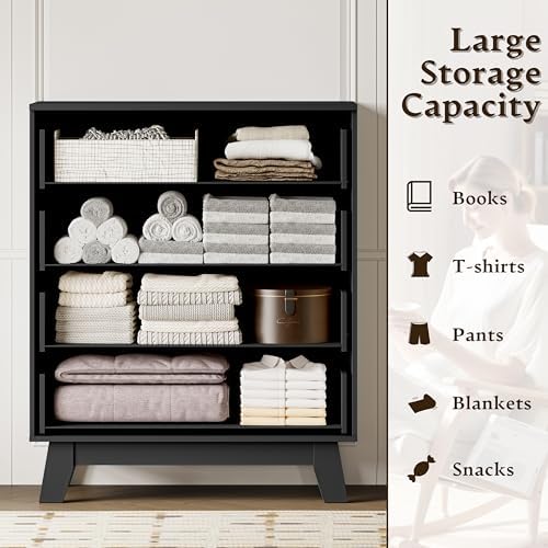 BORNOON 39" Tall Dresser for Bedroom, 4-Drawer Fluted Chest of Drawers, Modern Wood Highboy with Deep Storage, Metal Slides & Handles, Anti-Tip Kit, Vertical Clothes Organizer for Apartment, Nursery - Image 4