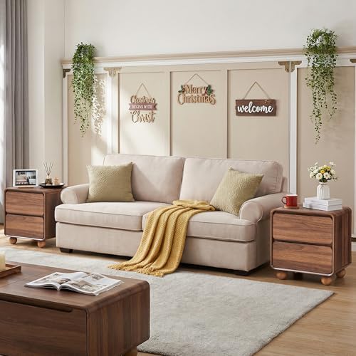 AVZEAR Modern 2 Drawer Dresser, 2 Drawer Nightstand Small Wooden Dresser Chest of Drawers, Handle Free & Curved Profile Design Sofa End Table for Living Room, Nursery, Walnut - Image 5