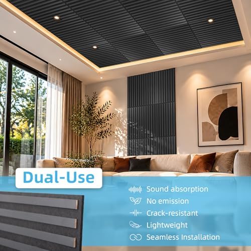 Art3d 12-Pack Acoustic Wood Slat Panel & Ceiling Tile, 2 x 2 ft, Blackwood - Image 5