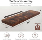 36" Rustic Brown Floating Shelves 12inch Deep Wall Shelf, Set of 2 - Image 2