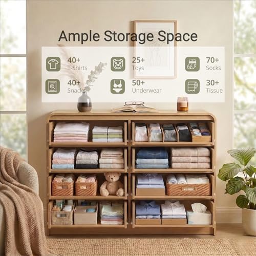 FURSUN Fluted 8 Drawers Dresser for Bedroom, 55" Wide Wooden Dresser with Metal Handle, Curved Profile Design, Modern Storage Organizer for Bedroom, Living Room, Hallway, Natural Oak - Image 3