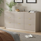 Furniway 9 Drawer Dresser for Bedroom, 63" Wide Dresser with Gold Handles, Modern Wood Chest of Drawers Storage Cabinet, Fluted Long Dresser for Bedroom, Living Room, Hallway, Beige - Image 5