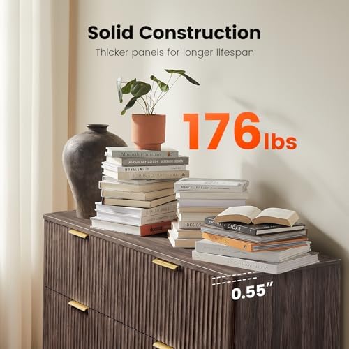 Amada Modern 6 Drawer Dresser, Fluted Wood Chest of Drawers, Walnut - Image 4