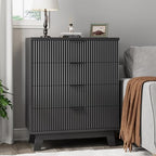 Xixini Fluted Nightstand with 4 Drawers, 31.5" Wide Side Table, Black - Image 3