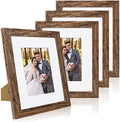 Hongkee 8x10 Picture Frame Set of 4, Made of Real Glass and Rustic Brown Wooden Frame, 8 by 10 Photo for Wall or Tabletop - Display Picture 5x7 with Mat or 8x10 Without Mat by Hongkee