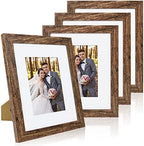 Hongkee 8x10 Picture Frame Set of 4, Made of Real Glass and Rustic Brown Wooden Frame, 8 by 10 Photo for Wall or Tabletop - Display Picture 5x7 with Mat or 8x10 Without Mat by Hongkee