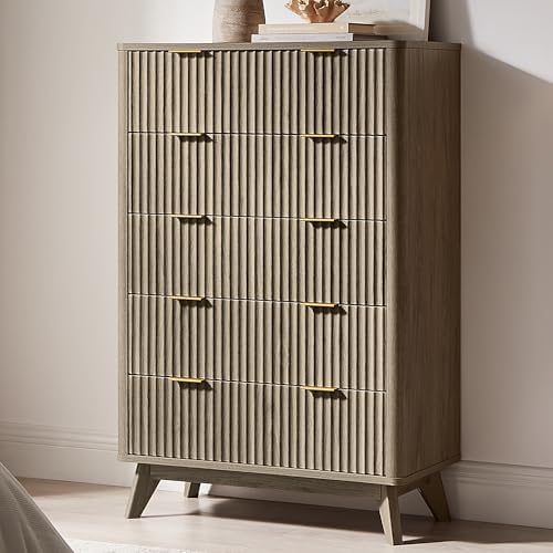 T4TREAM 48" Tall Fluted 5 Drawer Dresser for Bedroom, Grey Alder - Image 3