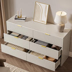 MAISONARIA 6 Drawer Dresser for Bedroom, 55" Wide Modern Chest of Drawers with Gold Metal Handles, Fluted Wood TV Stand for Living Room, Hallway(Beige) - Image 5