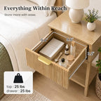 Natural Oak 15.4" Wide Small Nightstand with Drawer,Open Shelf,Fluted - Image 4