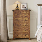 Wodeer Brown Dresser Tall 5 Drawer Dresser for Bedroom, Wooden Dressers & Chests of Drawers with Metal Handles, Modern Storage Cabinet and Organizer Drawers for Bedroom, Hallway, Entryway - Image 4