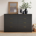 Black 8 Drawer Dresser for Bedroom, 55" Wide Fluted Chest of Drawers with Gold Metal Handles, Modern Wooden Dresser, Closet Storage Organizer Mid Century TV Stand for Living Room Hallway - Image 6
