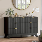 Wodeer 7 Drawer Fluted Dresser for Bedroom, Mid Century Modern Dresser with 7 Drawers, Dressers & Chests of Drawers with Metal Handle, TV Stand & Storage Organizer for Entryway, Hallway, Black by WODEER