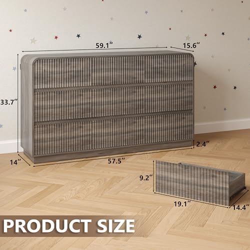 BORNOON Dresser for Bedroom with 9 Drawers, Fluted Chest of Drawers with Round Curved Corner, Hidden Handles, Modern Wood Storage Organizer for Bedroom, Nursery, Living Room - Image 2