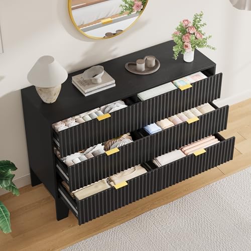 GarveeHome 47.2" Wide Fluted 6 Drawers Dresser, Black - Image 6