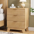 Xixini Fluted Nightstand with 3 Drawers, 24" Wide Side Table, Natural Oak by Xixini