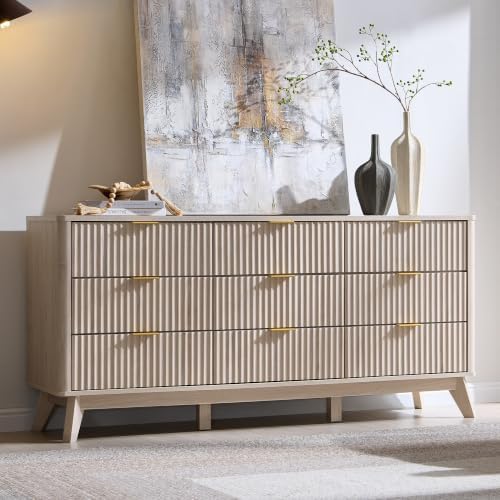 T4TREAM 63" Wide Fluted 9 Drawer Dresser for Bedroom, White Alder by T4TREAMFurniture