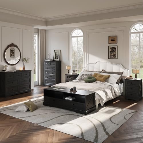 Farmhouse 3 Drawers Dresser for Bedroom,Black Dresser with Charging Station - Image 7