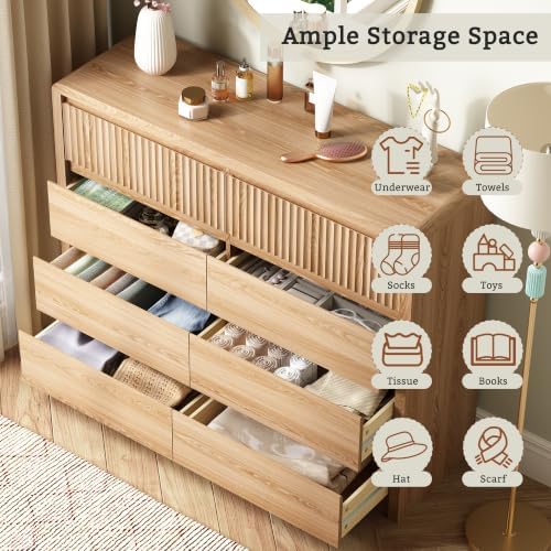 LYNSOM Oak Fluted 8 Drawer Dresser for Bedroom, Curved Edge, 50" Wide - Image 4