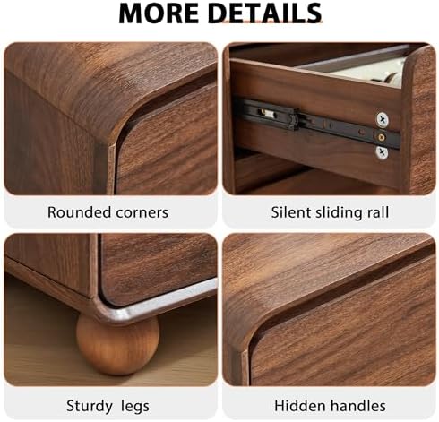 AVZEAR Modern 3 Drawer Dresser for Bedroom, Wooden Dresser Chest of Drawers, Handle Free & Curved Profile Design, Mid Century 3 Drawer Nightstand for Living Room, Walnut - Image 3