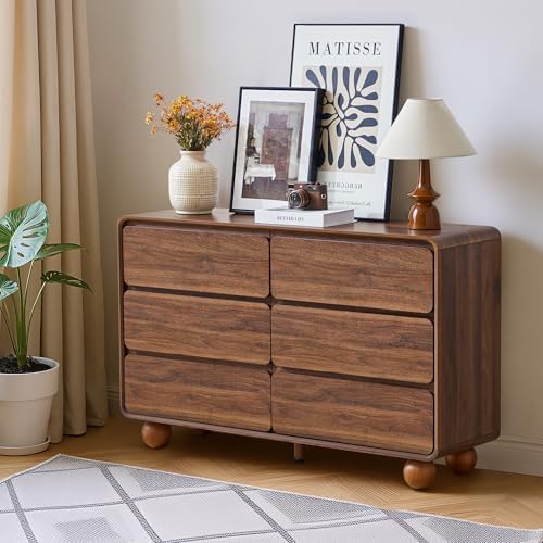 Modern 6 Drawer Dresser for Bedroom, 48" Wooden Chest of Drawers, Walnut - Image 6