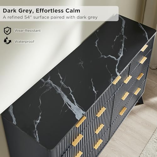 T4TREAM 54" Wide Fluted 9 Drawer Dresser for Bedroom, Dark Grey - Image 5