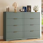 8 Drawer Dresser and Nightstand Sets for Bedroom, Modern Fluted 3 Pcs Bedroom Dresser Furniture Sets, Wood Chest of Drawers and Nightstand Set of 2 with Metal Handles, Green - Image 7