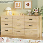 HUAHUU 9 Drawer Dresser for Bedroom, 60'' Long Mid Century Modern Dressers TV Stand, Wood Vintage Chests of Drawers, Large Storage Organizer for Bedroom, Closet, Entryway, Natural Oak - Image 2