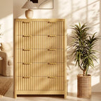 Fluted 47" Tall Dresser for Bedroom with 5 Drawers, Modern Chest of Drawers with Metal Handle & Deep Storage, Wood Closet Clothes Storage Organizer for Living Room & Hallway, Natural Oak Dresser - Image 7