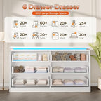 6 Drawer Dresser for Bedroom,47.24"Long White Chest of Drawers w/LED Lights - Image 3