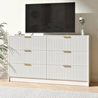 White Dresser with 6 Drawer 55" Wide Fluted Dresser for Bedroom丨Modern Chest of Drawer with Metal Handles, Wood TV Stand for Bedroom, Living Room, Entryway, Hallway, White - Image 7